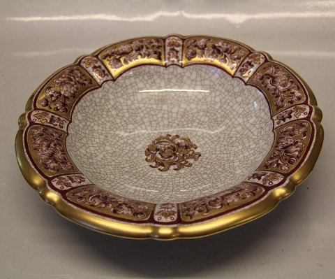 Dahl Jensen Craquelé 115-363 DJ Skål med decoration i brun, rød og gold på grå 7 x 26 cm