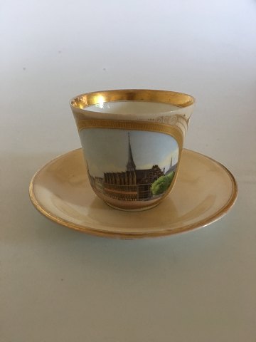 Bing & Grondahl Early Cup with motif of The Exchange and saucer with royal monogram