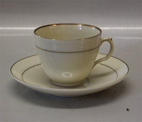 Curved #878 Cream with gold rim Royal Copenhagen Tableware 1870-878 Coffee Cup 6.5 x 8 cm /18 cl. (072) & saucer 14.4 cm (071)