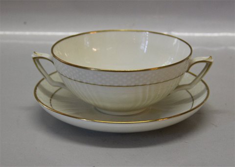 Danish Porcelain # 878  Creame  curved Tableware Cream with gold 1872-878 Bouillon Cup & saucer 16.7 cm   (107, 109, 110)  45 cl / 15 1/5 oz