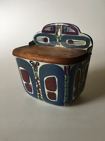 Royal Copenhagen Earthenware Salt Jar with Wooden Lid No. 180/261 for wall display