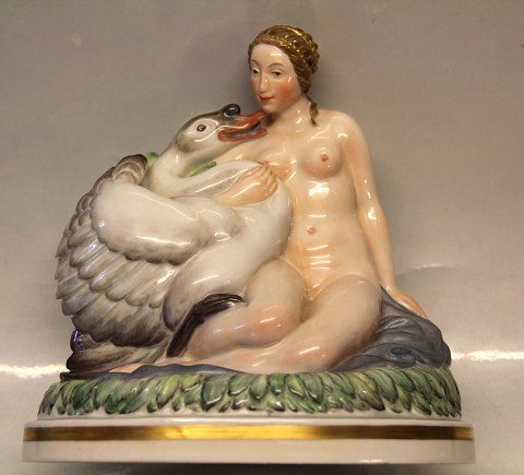 Royal Copenhagen 1946 RC Leda and the Swan 19 x 19.5 cm , Design Michael Pedersen Pre 1930 Juliane Marie decorated  
