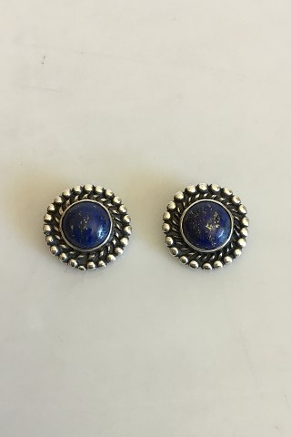 A pair of ear Clips in Sterling Silver with Lapis Lazuli with Swedish silver marks