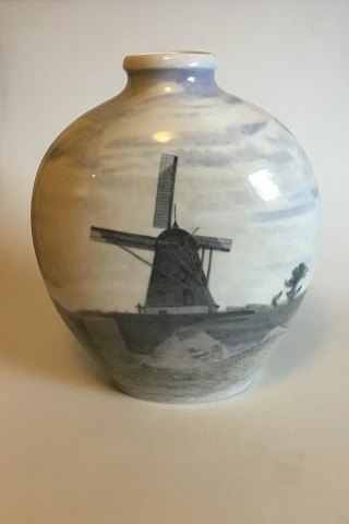 Royal Copenhagen Unique Vase by Karl Sørensen from November 14th 1923 with motif of Windmill and Landscape