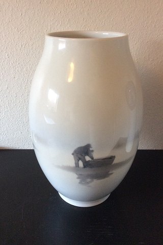 Royal Copenhagen Unique Vase by Karl Sørensen from 1926 with Motif of man with boat and cows
