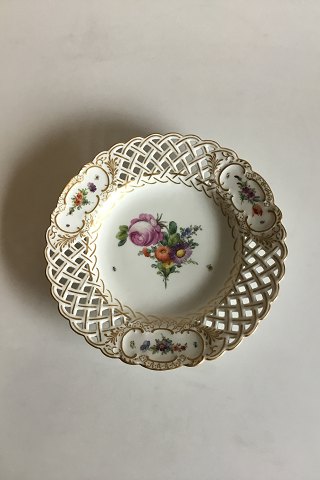 Royal Copenhagen Fuld Saksisk blomst. Tallerken med gennembrudt blondekant.