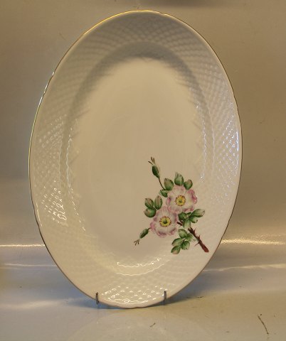 B&G Victor Hugo - vild rose på hvidt porcelæn med guldkant 015 Stort ovalt stegefad 40,5 cm (315)