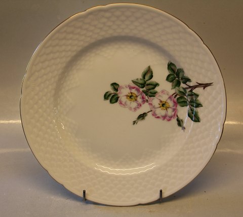 B&G Victor Hugo - vild rose på hvidt porcelæn med guldkant 025 Middagstallerken 24 cm (325)