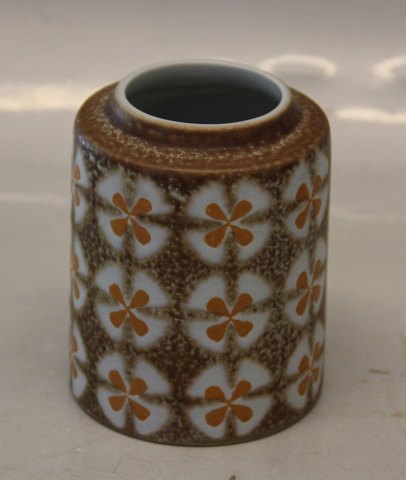Aluminia Baca kunstfajance 657-3542 Vase (Thorsson) Rød og gul Firkløver 10.5 cm Ellen Malmer, 1967