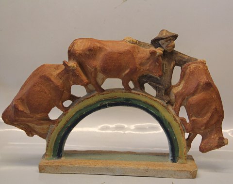 B&G Art Pottery B&G 1962 Farmer with cattle on the rainbow 31 x  48 cm K. Otto