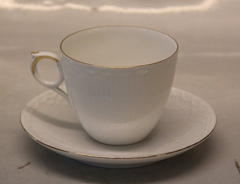 Tradition 1275-756 Coffee Cup and saucer  White Half Lace with gold rim 	 Royal Copenhagen