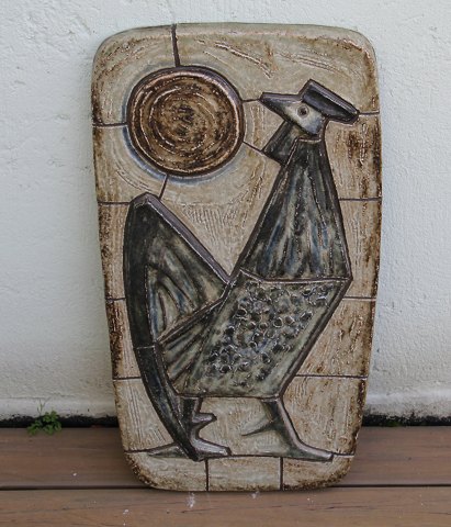 Royal Copenhagen Art Pottery RC Relief Cock and the Morning Sun 66 x 38 cm JM Joergen Mogensen
