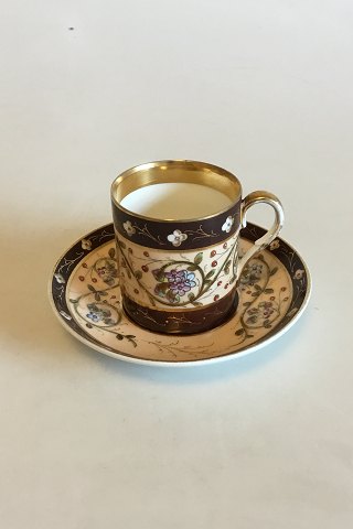 Carl Tielsch / Altwasser Dark brown Mocca cup decorated with flower frieze and gold. From 1875-1909