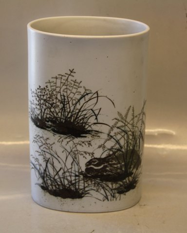 Aluminia Diana kunstfajance 1080-5406 Kgl. Aluminia Diana Stentøj Oval Vase 24.5 x 15.5 cm med harer