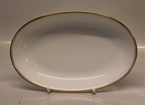 039 Fad 23 x 15 cm  (314)	 B&G Menuet: Hvidt porcelæn, takket guldkant, hvid, form 601 Bing & Grøndahl 