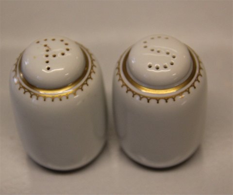 B&G Menuet: Hvidt porcelæn, takket guldkant, hvid, form 601 Bing & Grøndahl Salt & Peber