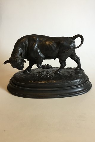 P. Ipsen Sort Terrakotta Figur på stand af Tyr. Signeret Lauritz Jensen 1904 No 815, Stand No 412