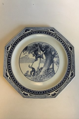 Royal Copenhagen Unique Faience octogonal Plate decorated with a goat eating of a tree