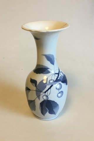 Bing & Grondahl Unique Vase Designed by Fanny Garde. Decorated with Cherry in blue colors