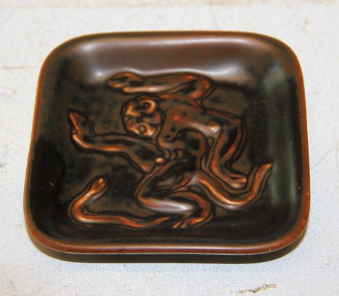 Royal Copenhagen Art Pottery 21666 RC Tray with monkey and snake ca 9.6 cm , January 1959 KK
