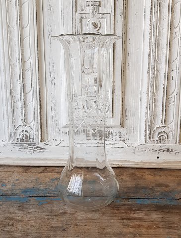 Beautiful old mouth-blown glass vase decorated with sandings 30.5 cm.