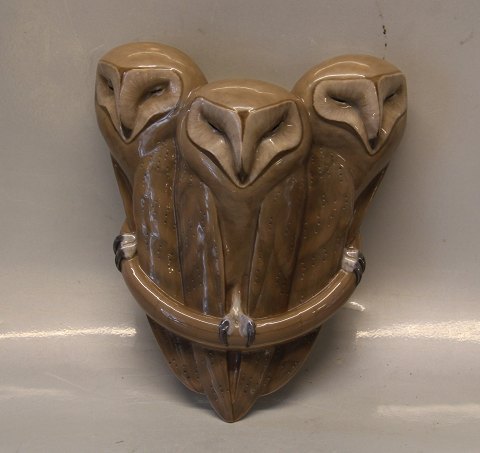 Royal Copenhagen Ar Nouveau 0274 RC Flower holders - trio barn owls 21 x 24 cm Christian Thomsen 1900 Wall Pocket vase