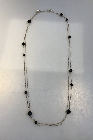 Georg Jensen Sterling Sølv & Onyx 2-radet Kugle Halskæde