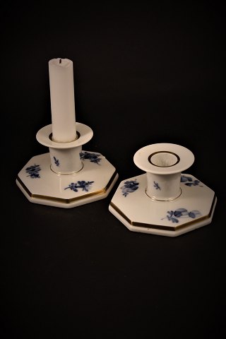 Royal Copenhagen, a pair of Blue Flower, Angled candlesticks with gold border.RC# 10/3334.H:6cm.