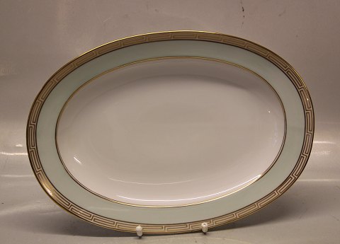 Marstrand B&G porcelæn  Hvidt porcelæn, antik græsk kantet guldbort på grøn kant 016 Ovalt stegefad 33,5 x 23.5 cm (316)