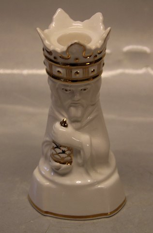 Aluminia 0008-1160 The Magis; Christmas Candlestick one of Three Wise Men, Melchior 14.5 cm Rasmus Harboe 1922, White with gold (333-3059) Faience