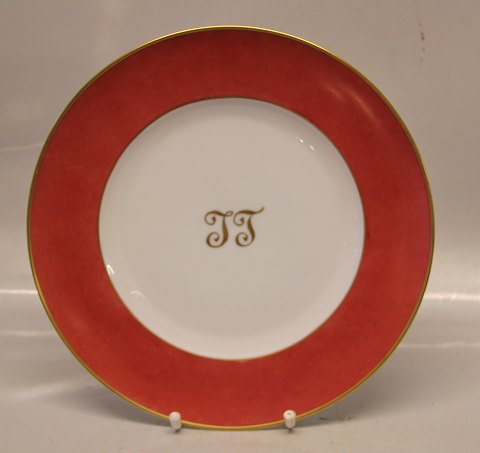 Dækketallerkener med Logo JJ  Bing & Grøndahl Røde med guldkant 248 Dækketallerken 27 cm (632) (025 A) Form 601 LOGO JJ