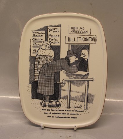 Ceramics Stoneware Danish Art Pottery Knabstrup Knapstrup squarre wall plate 27 x 21 cm Storm P. : Må jeg få to førsteklasse til Månen ...