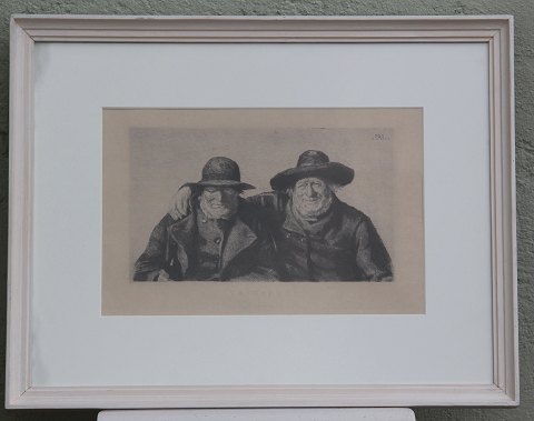 Michael Ancher Etching -  Two Fishermen from Skagen  1898 Ca 48 x 61 cm with wooden frame