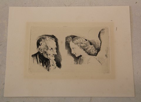 Frans Schwartz 1850-1917, Painter and etchings # 54. 1898 Test Plate with old man’s head after Vautier Angel head after L. di Credi Printed in 6 pieces And the plate was destroyed. Plate measurement 7.3 x 10.5 cm