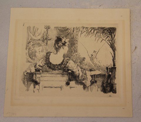 Nr 101 1901 Den lille Prinsesse Trykt i 5 ekspl  og pladen er udslebet Lysmål 11.5 x 15 cm Frans Schwartz 1850-1917, maler og raderer