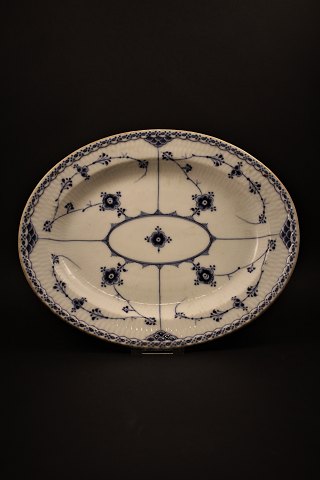 Antique Royal Copenhagen Blue Fluted half-lace oval dish with gold edge , 1893-1900.30x24cm. RC# 1/532.