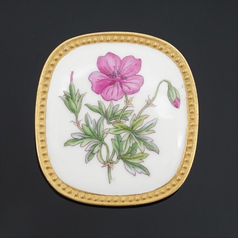 A. Michelsen & Royal Copenhagen; Flora Danica broche/vedhæng, sterling sølv & porcelæn
