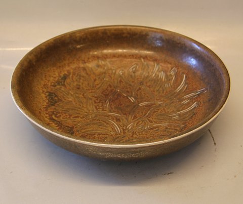 Kongelig Dansk Stentøj 21578 Kgl. Frugtfad med skåret motiv 8 x 31.5  cm Gerd Bøgelund marts 1958