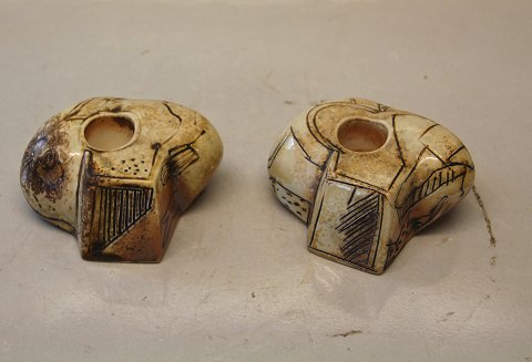 Royal Copenhagen Art Pottery 2002 RC Candlesticks Pair ca 5 x 10 cm Signed Steen 2002