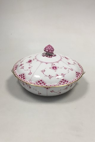 Royal Copenhagen Blue Fluted Red Ruby/Pink with Gold Edge Half Lace Lidded Bowl No 2/620