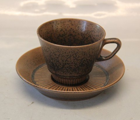Coffee cup 6.5 x 8.5 cm, saucer 14 cm Noeddebo Brown Ceramics Stoneware Danish Art Pottery Knabstrup