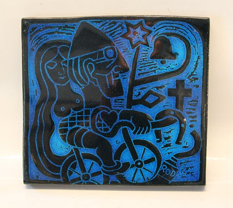 22227 RC Relief Couple on a bike ca 29 x 27 cm Faience Henry Heerup Nov. 1965 Royal Copenhagen Art Pottery