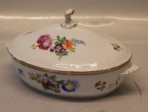 Kongelig Dansk Let Saksisk Blomst 493-1702 Lille terrin 18 x 24 cm   - Låg intakt