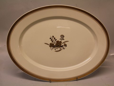 9585-947 Fad, ovalt 30 x 40 cm  Liselund (Gl.) # 947 Cremefarvet stel Gylden Kløverblomst Royal Copenhagen