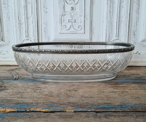 Large crystal jardiniere with silver plated edge