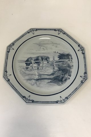 Unique Royal Copenhagen octagonal dish of porcelain, decorated in underglaze blue with Horse