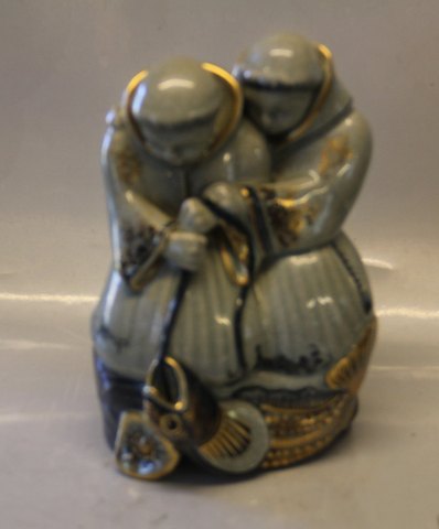 1605 Two Monks with fish 22 x 16 cm  Georg Thylstrup 1913 Royal Copenhagen Craquelé, (Crackelure)