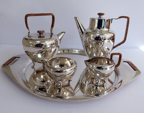 Georg Jensen Sterling Sølv Kaffekande, Thekande, Sukker, Fløde no 960 og bakke no 984