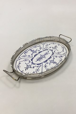 Bayerische Metall Fabrik BMF Tyskland, Bakke af blåmalet / Musselmalet porcelæn med metalkant