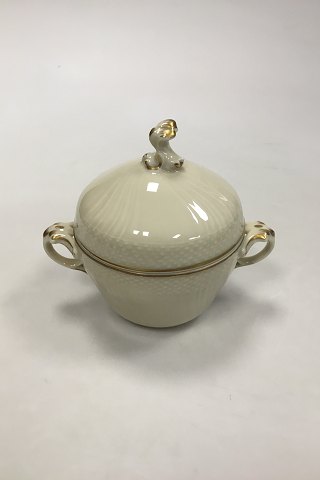 Royal Copenhagen Creme Svejfet med Guld (Stel 1235) Stor Sukkerskål med Låg No 1865